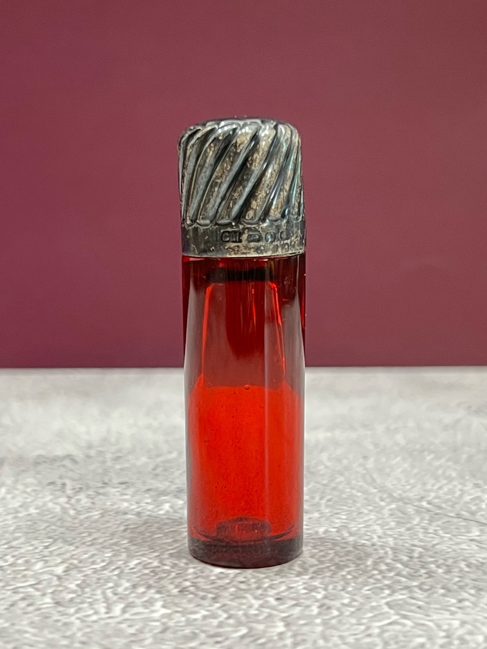 Antique 19th C. Ruby Glass Scent Perfume Bottle Sterling Silver Cap Charles May
